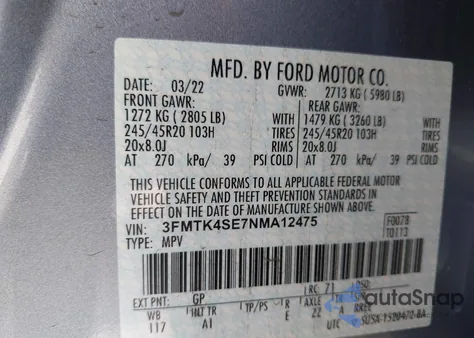 2022 Ford Mustang Mach-E Gt from USA, damaged, VIN 3FMTK4SE7NMA12475